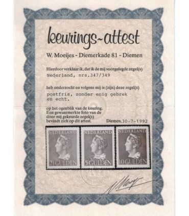 347 - 349 Koningin Wilhelmina (xx) 4. incl. certificaat