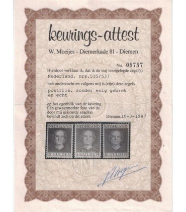 534 - 537 Koningin Juliana (xx) 3. Certificaat