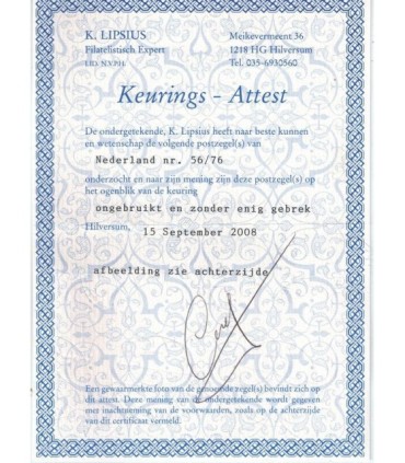 056 - 076 Koningin Wilhelmina (x) certificaat