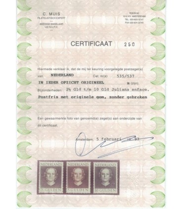 534 - 537 Koningin Juliana (xx) 4. Certificaat