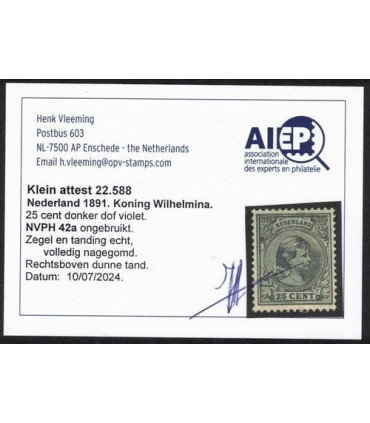 042a Prinses Wilhelmina (xx) 2. nagegomd met ATTEST