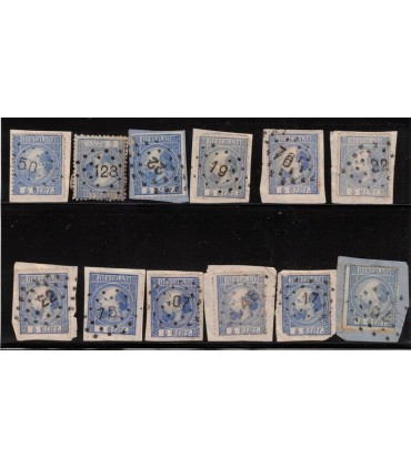 007 Koning Willem III (o) puntstempels 12 stuks