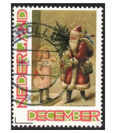 Kerstzegel kerstman met een meisje (o)