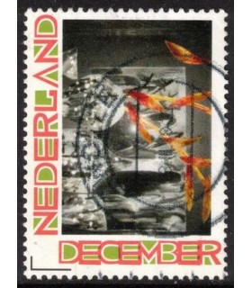 Kerstzegel rood gele bloemen (o)