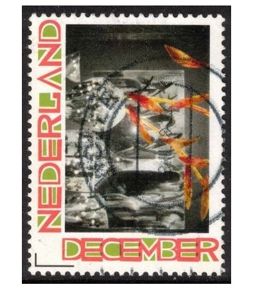 Kerstzegel rood gele bloemen (o)