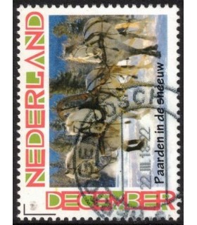 Kerstzegel paarden in de sneeuw (o)