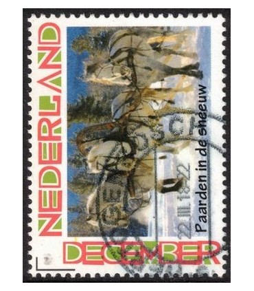 Kerstzegel paarden in de sneeuw (o)