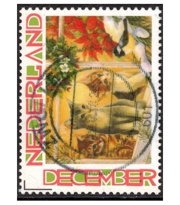 Kerstzegel drie poesjes (o)