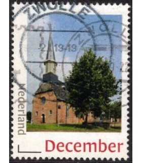 Kerstzegel Kerk met boom (o)