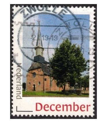Kerstzegel Kerk met boom (o)
