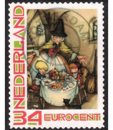 Kerstzegel gezellig tafereel Anton Pieck (o)